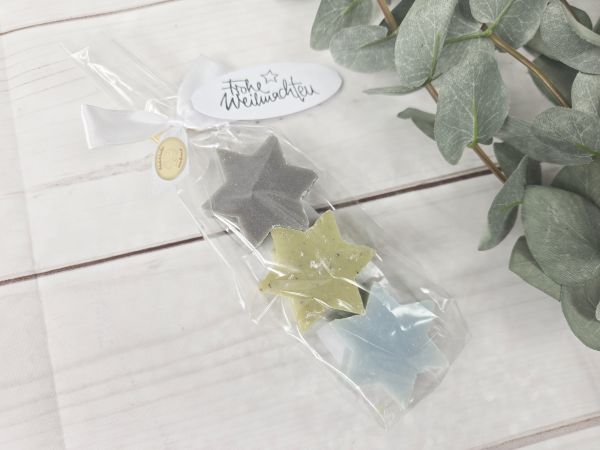 Weihnachtsseife - 3 Stück Seifensterne Midi -CHRISTROSE-EISENKRAUT-EISBLUME-